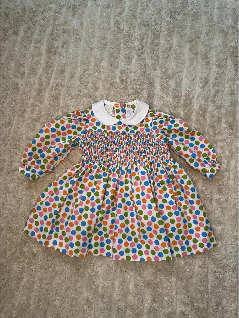 Beaufort Bonnet Company 'Dottie' polka-dot Peter Pan collar smocked dress 12M